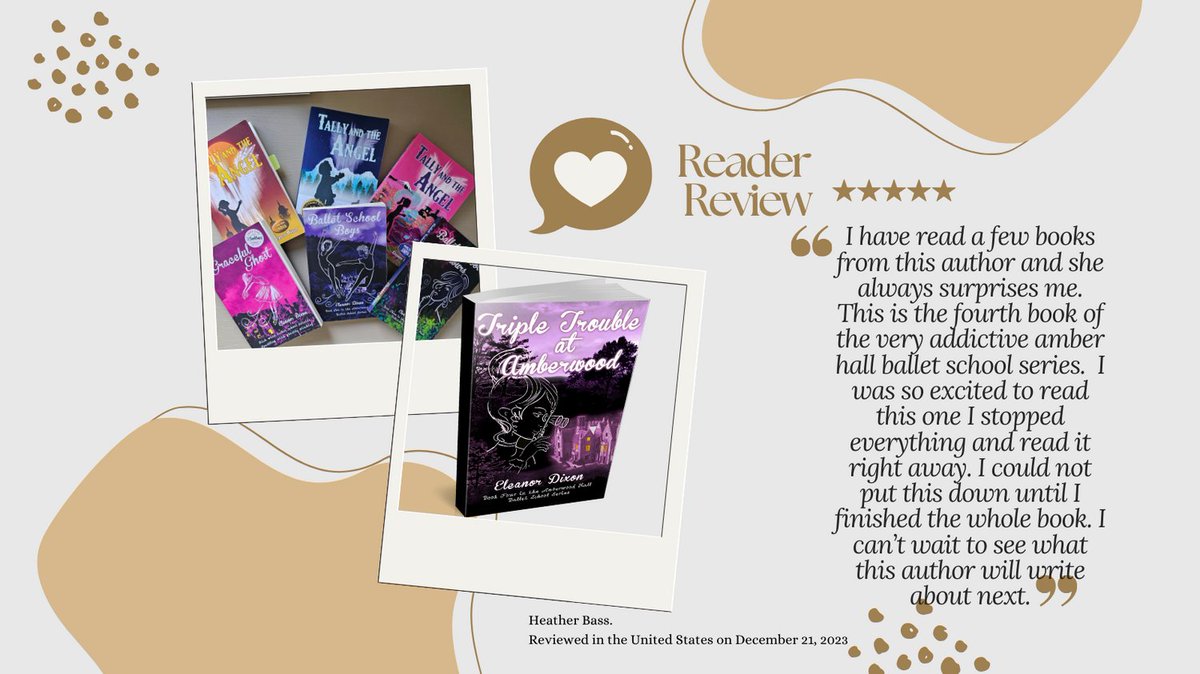 A review like this has me metaphorically twirling on my tiptoes! Thank you for taking the time, reviewer! 

tinyurl.com/eleanordixonBO…

#reviews #excitingbooks #booksfortweens #ghostbooks #balletbooks #friendships #schoolstories #middlegradestories