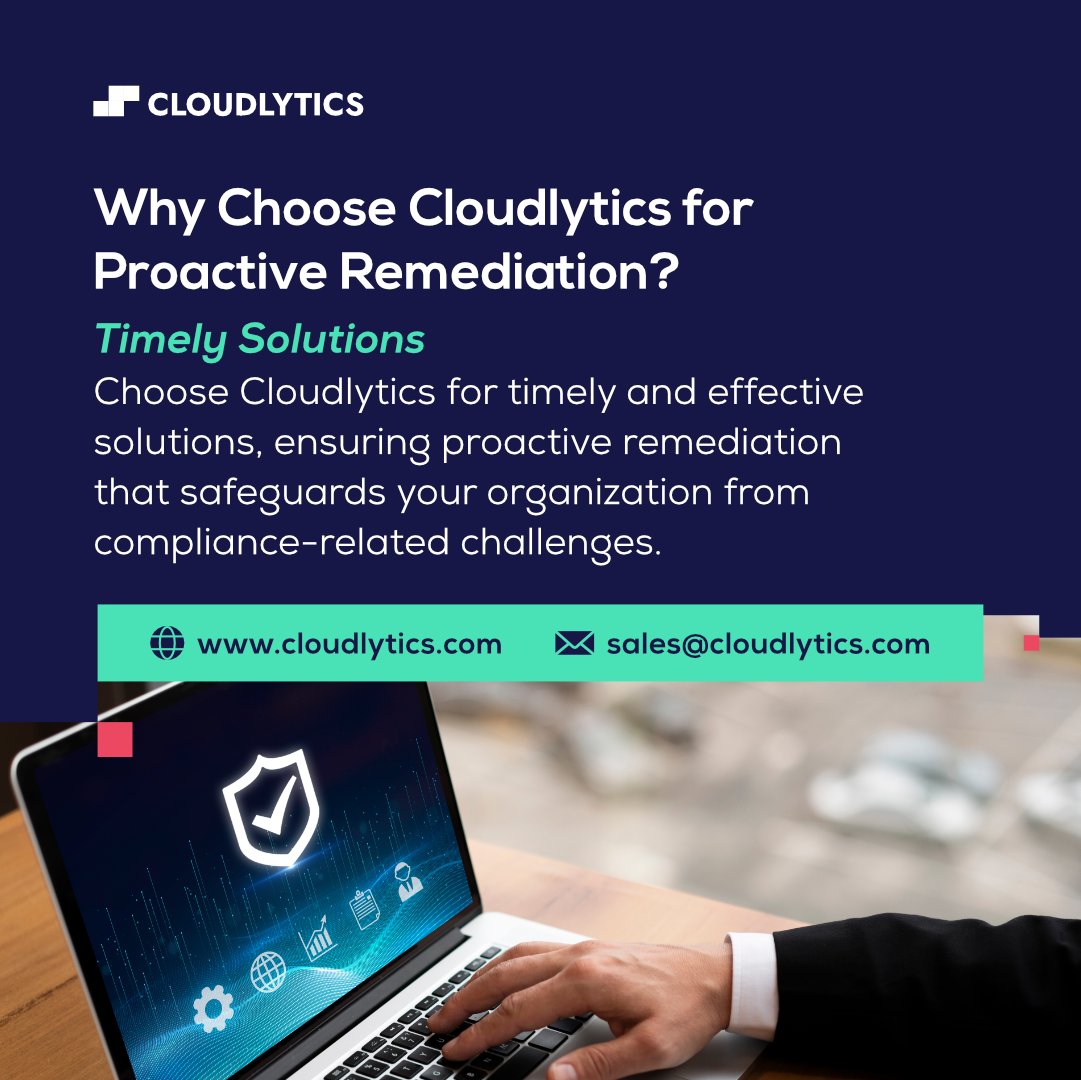 Stay ahead of the curve with Cloudlytics' proactive approach to identifying and remedying compliance risks. Real-time actions that drive compliance assurance for modern enterprises.

For more information, visit cloudlytics.com or write us at sales@cloudlytics.com