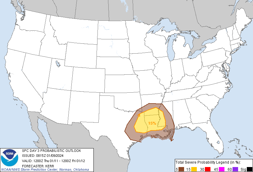 LimWeather's tweet photo. D3
#SlightRisk in W #DixieAlley esp #TylerTX, #Longview, #BatonRouge, #Shreveport, #BossierCity, #AlexandriaLA, #MonroeLA, #JacksonMS, #Vicksburg, #GreenvilleMS, #PineBluff
15% #SevereWX risk
#Wxtwitter #SPC #Tornado #Hail #Wind #ArkLaTex #ArkLaMiss #TXwx #LAwx #ARwx #MSwx https://t.co/YlYcX4OVrT