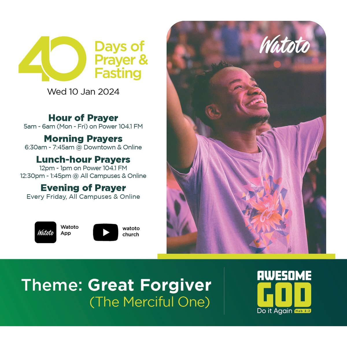 Our sins are countless, and our weaknesses are vast, but our God is a merciful one. He’s the great forgiver. Acknowledge, confess and repent of any sin in your life and you’ll be forgiven. See the 40 days of Prayer guide at watotochurch.com/40days.pdf. #AwesomeGod #Watoto40