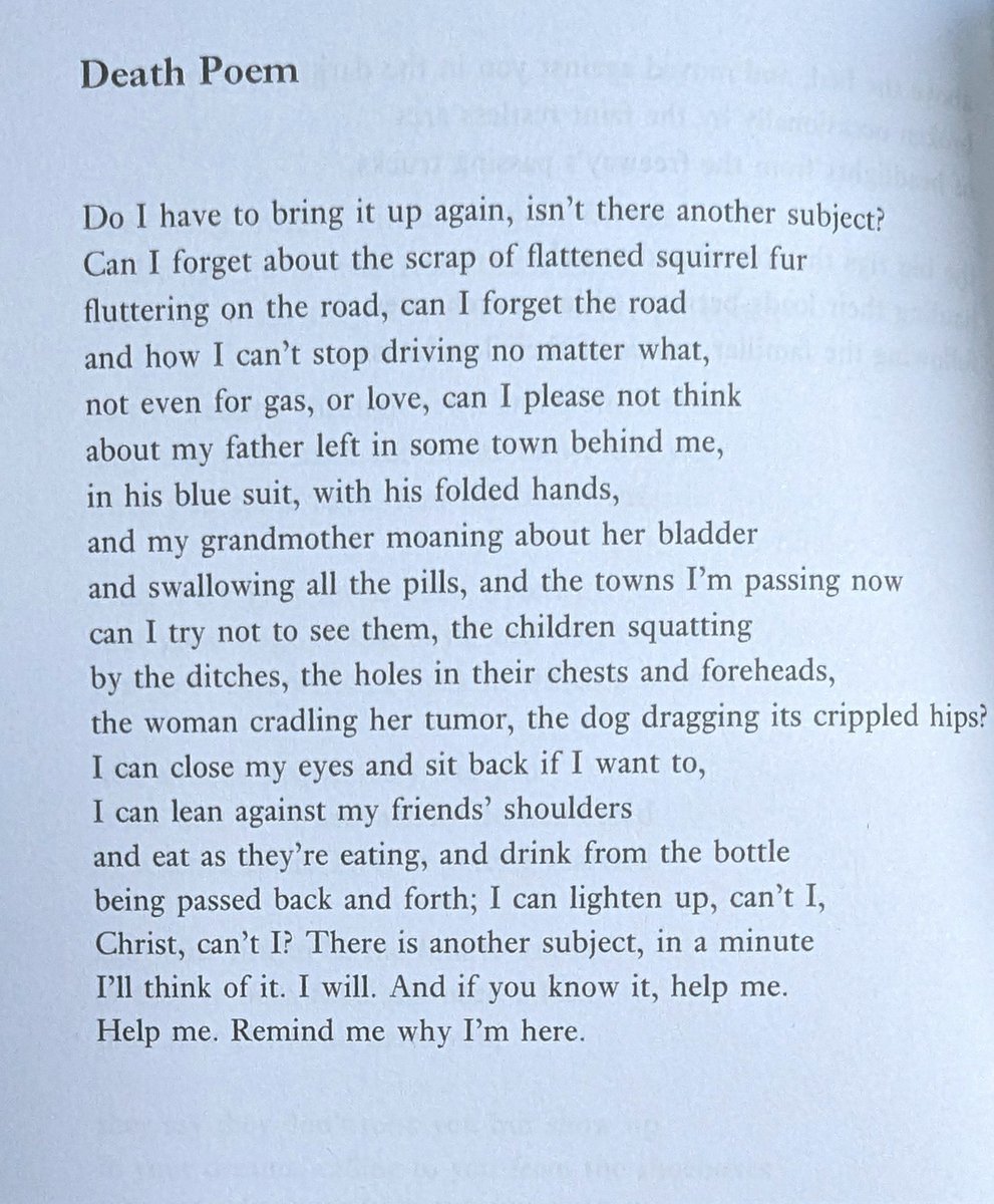 Just a reminder why Kim Addonizio is one of the absolute best poets. Taken from her new & selected poems 'Wild Nights' 'Can I please not think about my father left in some town behind me, in his blue suit, with his folded hands'