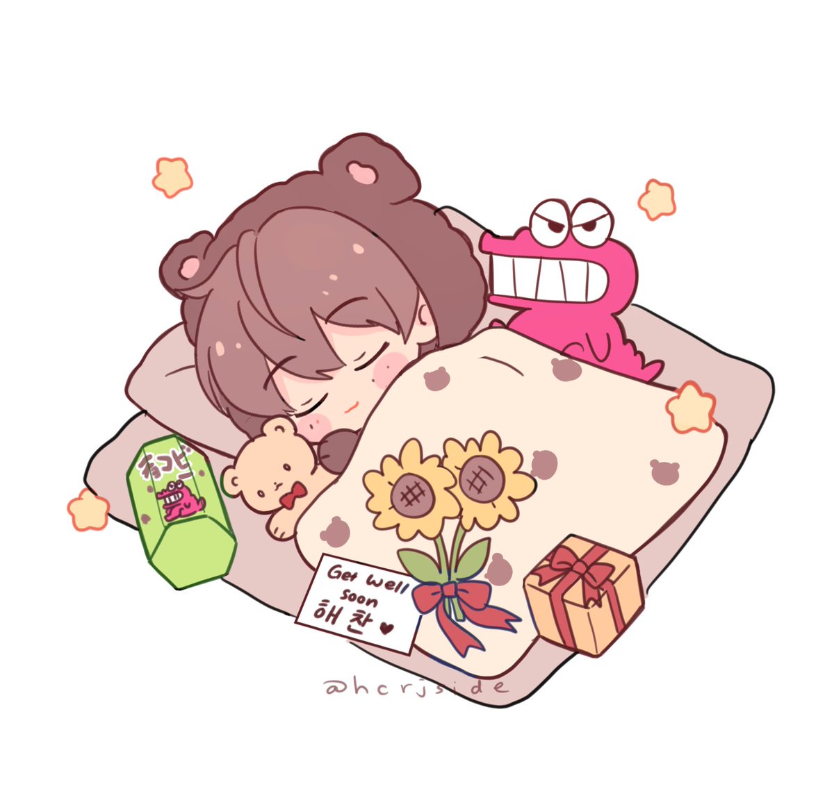 hcrjside's tweet photo. get well soon haechan! 🐻 https://t.co/SlTtj1upR3