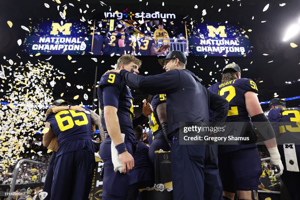 JJ AND JIM. 🏆 @jjmccarthy09 @CoachJim4UM @UMichFootball #GoBlue #NationalChampionship 📸: Gregory Shamus