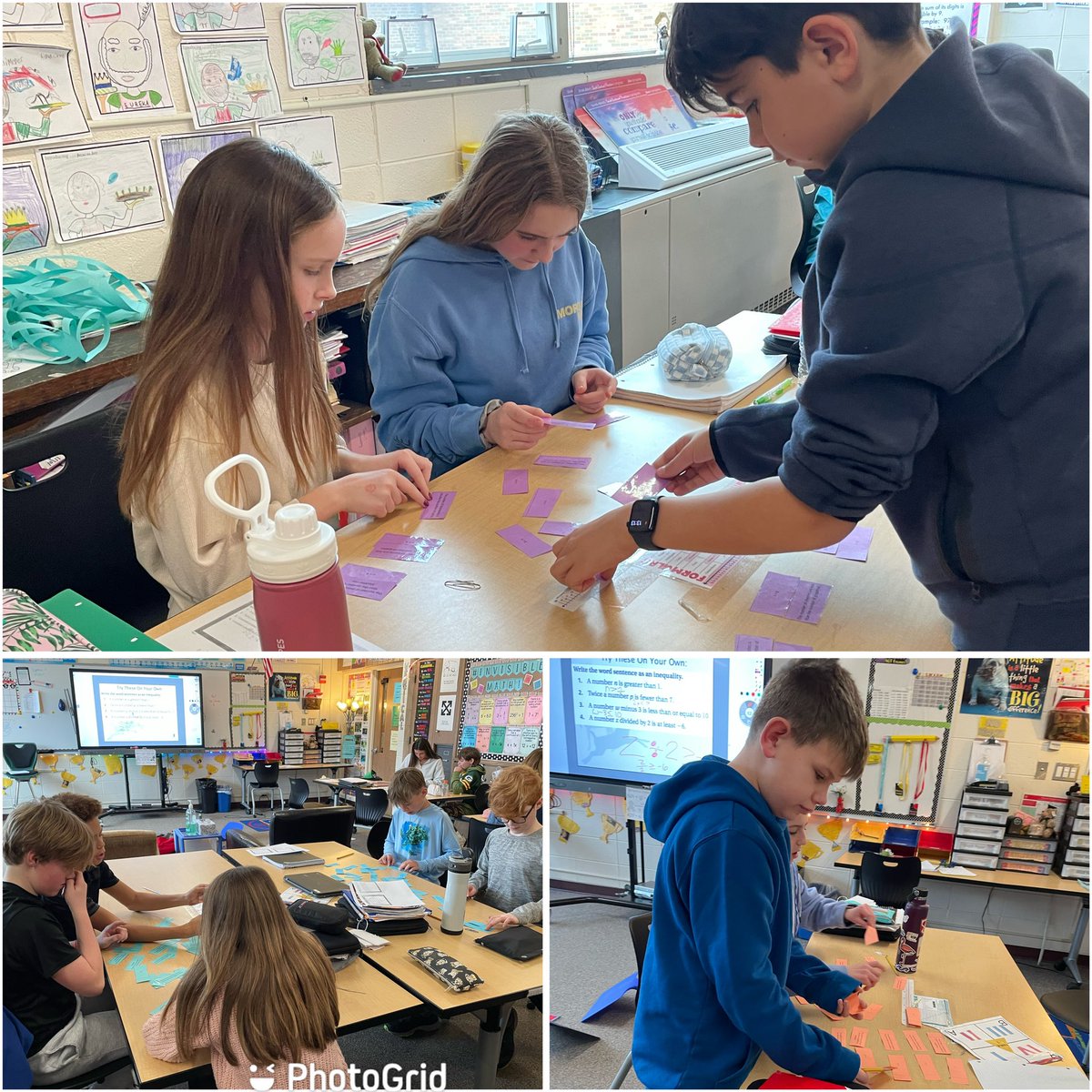 Wonderful to be back in the classroom 🥰. Great lesson introducing inequalities and watching the kiddos work together sorting and matching. #d70shinyapple #6thgrademath @HighlandD70 @LibertyvilleD70 #inequalitysort