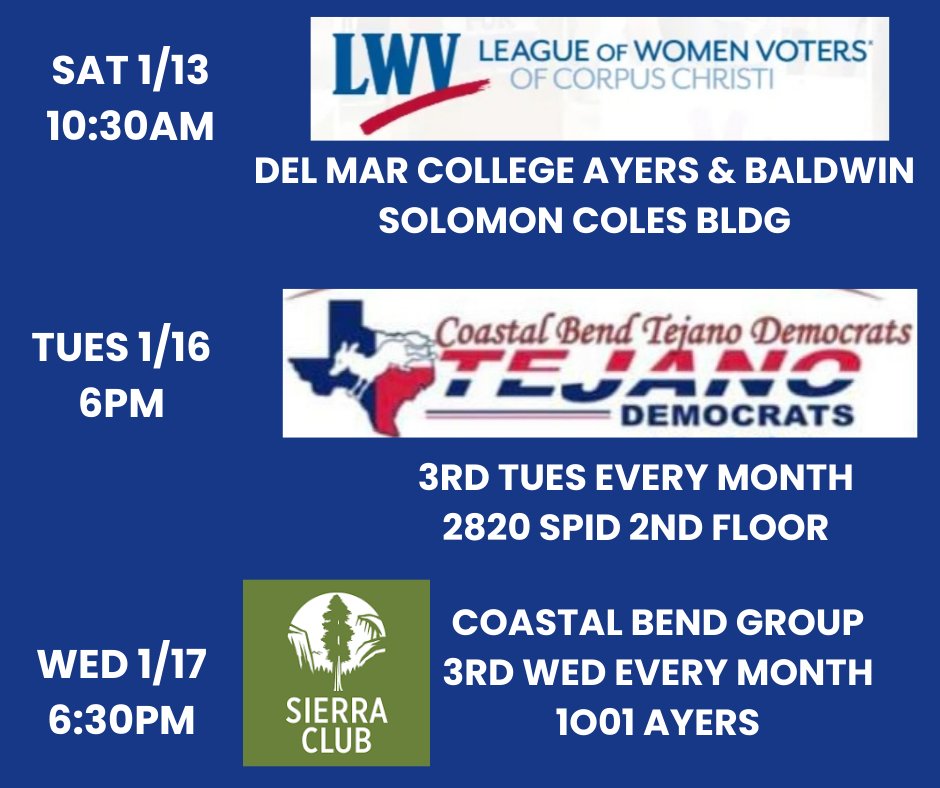 NuecesDemocrats's tweet photo. Join us at any of our Jan mtgs! https://t.co/EsS6kVckJj