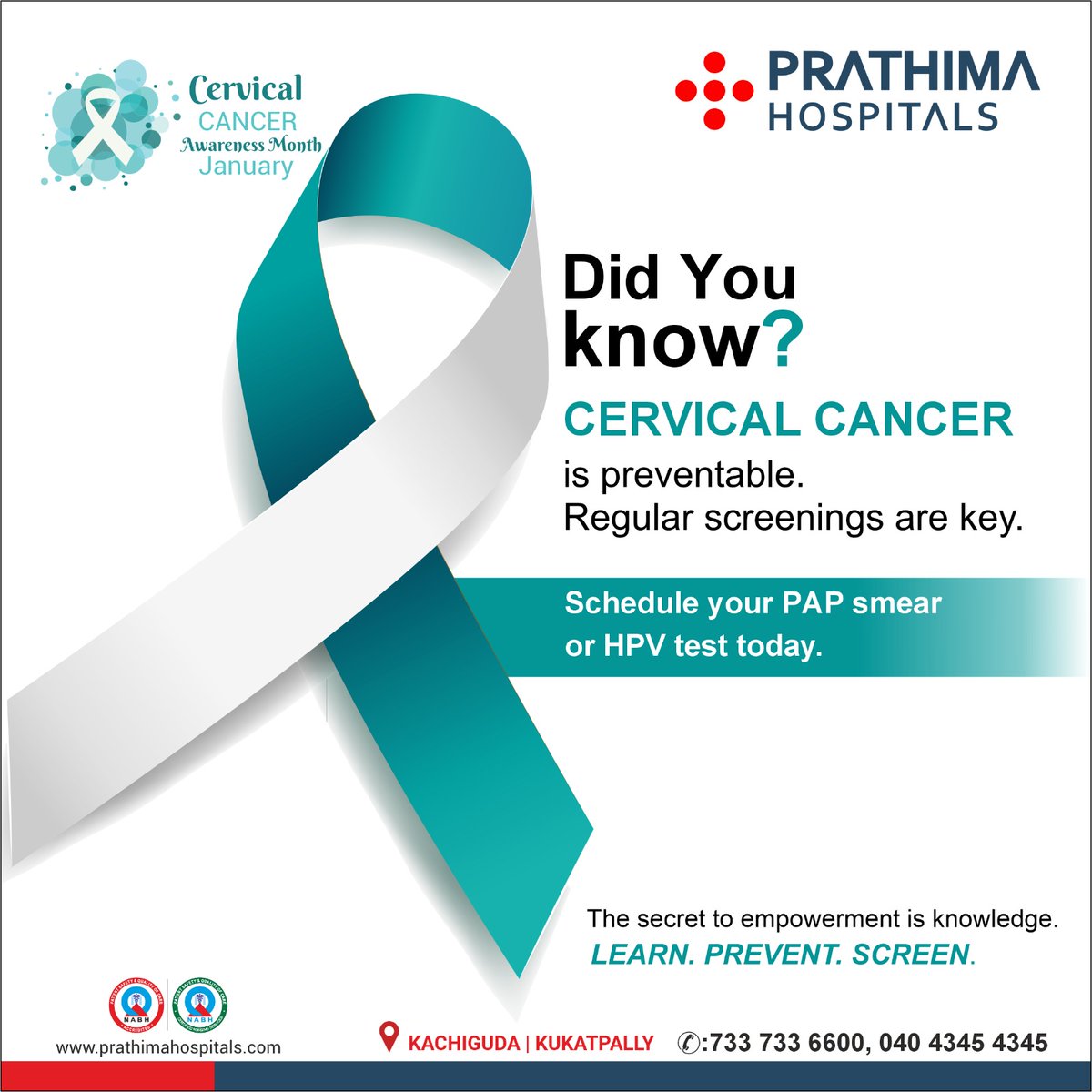 Did You know?
CERVICAL CANCER is preventable. Regular screenings are key.

#CervicalCancerAwareness #ProtectYourself #CervicalHealth #ScreeningSavesLives #PreventCervicalCancer #GetVaccinated #PapSmear #healthday #trending #trendingnow #prathimahospitals #prathima #PH