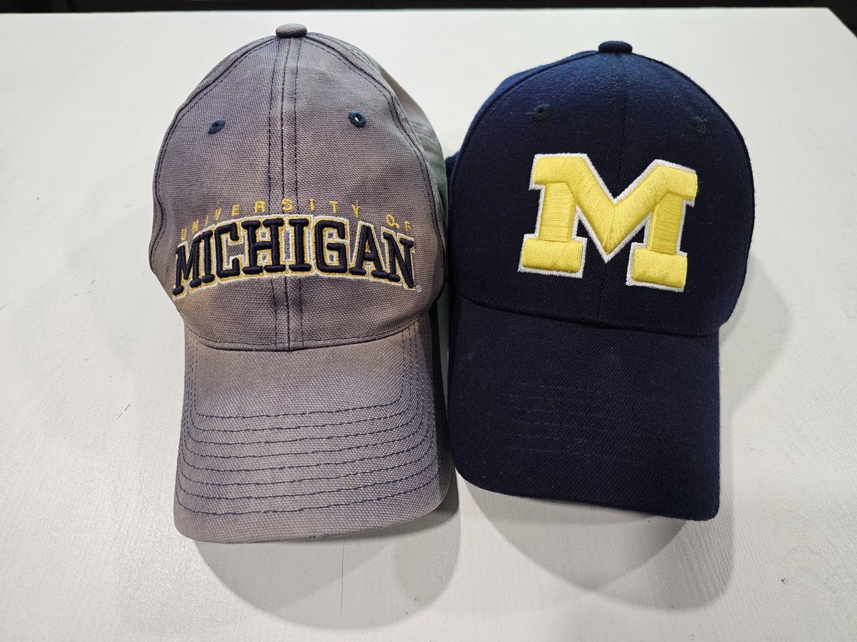 JayTfromNB's tweet photo. @Sportsnet It's been a long wait! The fading on the hat on the left tells you just how long... What a amazing season by  @UMichFootball! Go Blue! #NationalChampions https://t.co/3hISB5h2cv