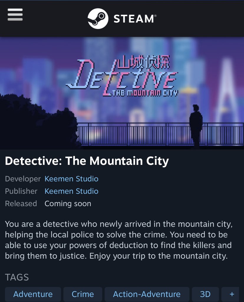 Waiting for a long time! Our Detective: The Mountain City has a major demo update! Although some parts are not finished yet, the overall framework is done. 😎#FreeSteamGame #gamedev #steamgame #IndieGameDev