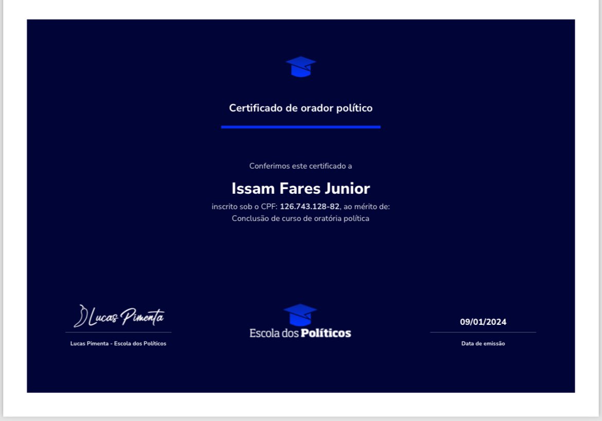 IssamFaresJr's tweet photo. Plataforma escola de políticos.
Apresenta excelentes cursos, estou gostando, valeu a pena o investimento.
Ai vai 3 cursos concluídos. https://t.co/Ioy5xN8FNi
