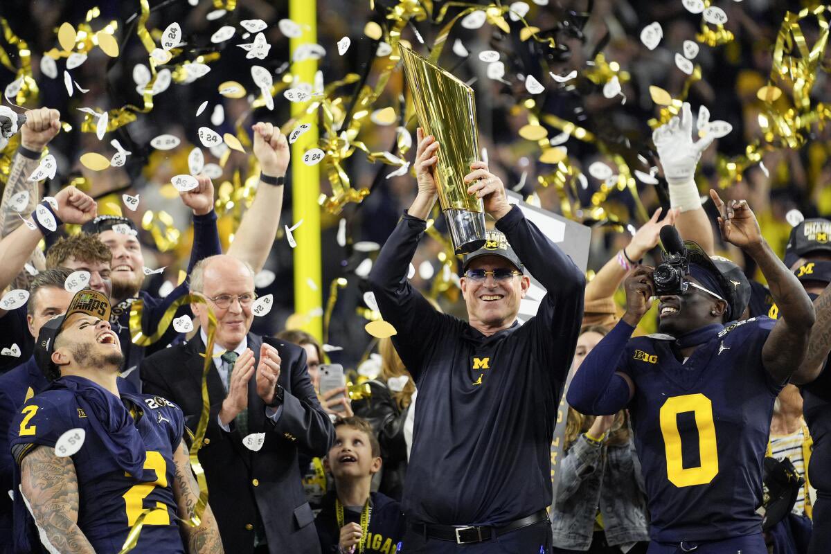 LGhail's tweet photo. They said Harbaugh wouldn’t leave the NFL.

They said Harbaugh couldn’t beat his rivals.

They said Harbaugh can’t win big games.

They said Harbaugh always loses bowl games.

They said Harbaugh would never win a title.

He proved them all wrong and now hoists the national title. https://t.co/Blp5lPiyhL