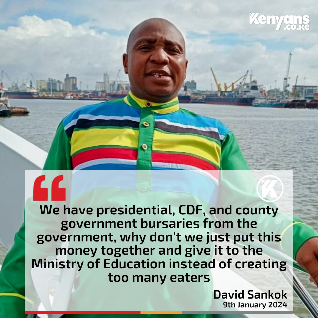 Kenyans's tweet photo. We have presidential, CDF, and county government bursaries from the government, why don't we just put this money together and give it to the Ministry of Education - David Sankok https://t.co/jfnhKQqbgO