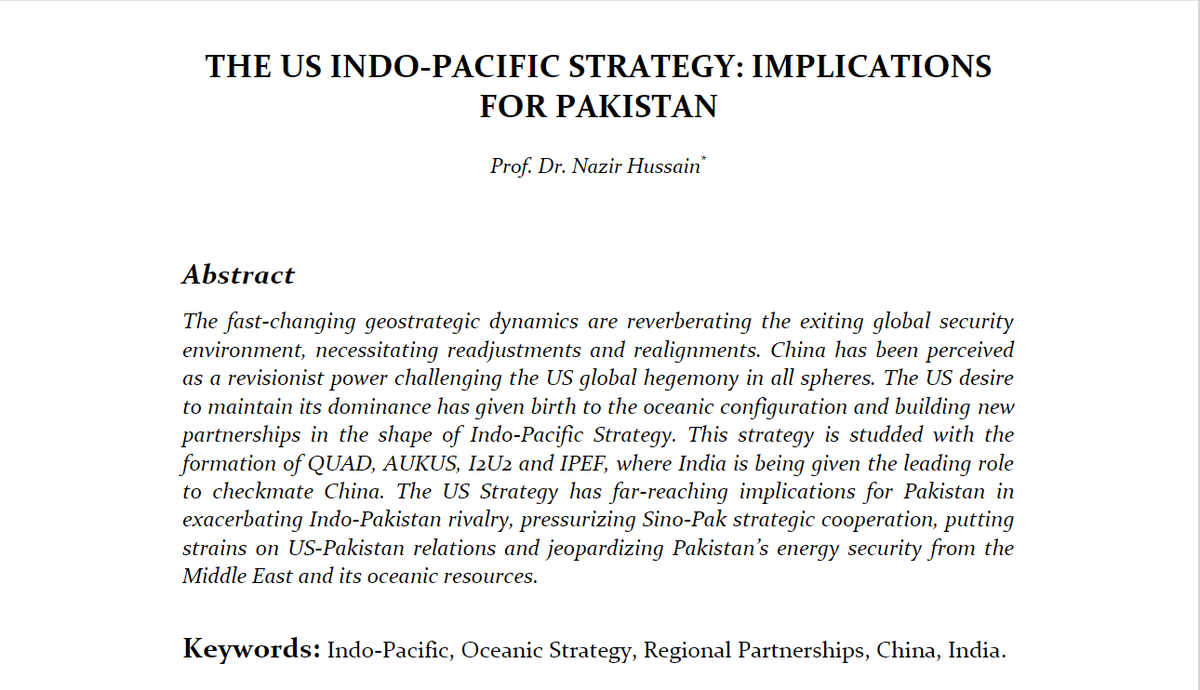ArsimTariq's tweet photo. Just after we submitted our piece on academic theft and plagiarism in Pakistan's higher education, I came across a similar case studying the Indo-Pacific. 

Right: Reema Shaukat’s article. 

Left: Prof. Nazir Hussain’s paper in an NDU journal. 

The parallels are striking! https://t.co/eVzEb8T3Fj