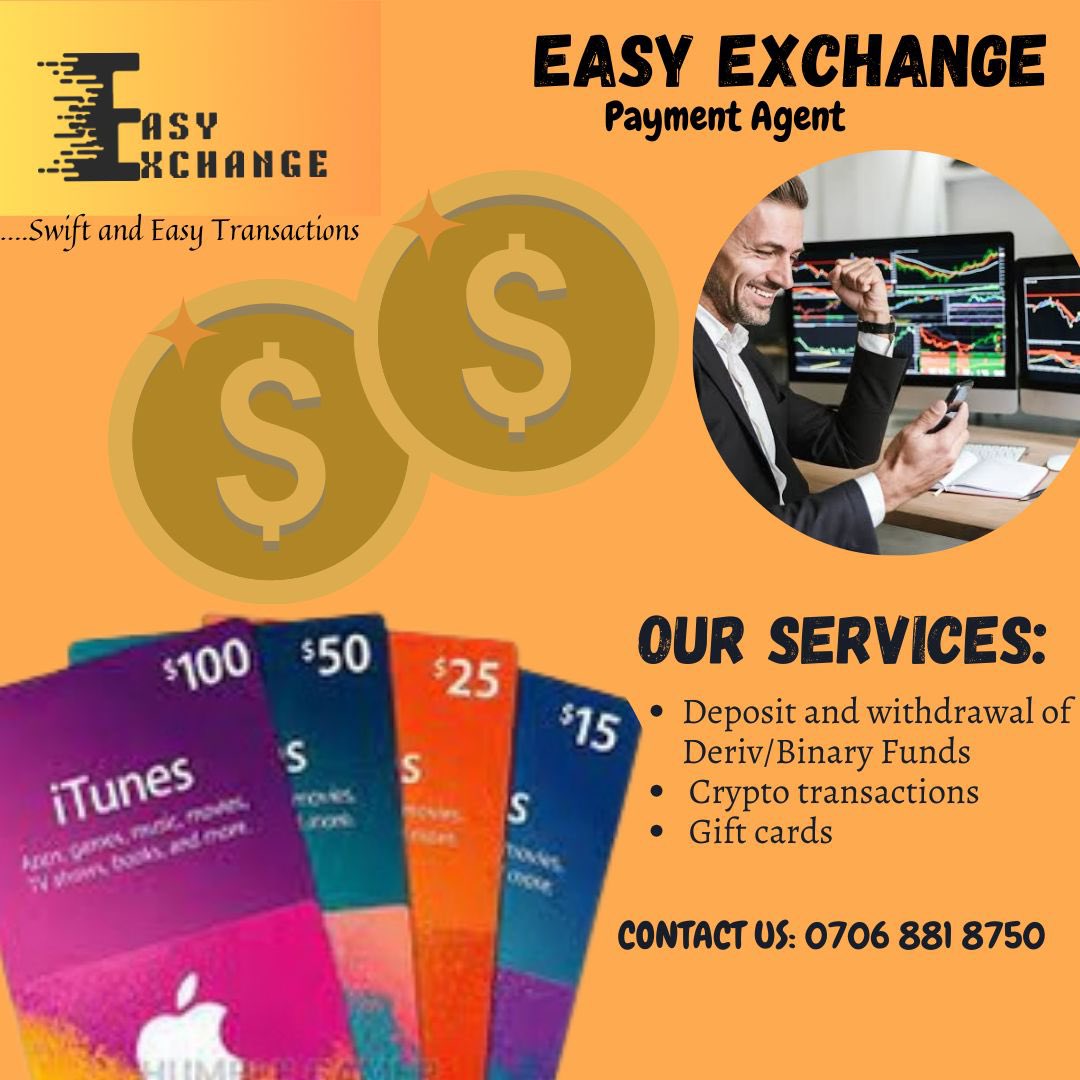 EasyBandy's tweet photo. EASY EXCHANGE ✅
A verified Deriv Payment Agent 💯
Deriv/Binary Funds 💯
Bitcoin, GiftCards &amp; All Others
Fast, Swift And Easy Transactions 💯
Always Active For Transactions 💯✅
WhatsApp link below 👇 

https://t.co/7gm0YvyopM https://t.co/EXIL9kmlJz