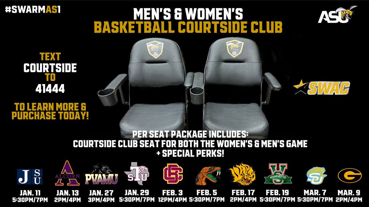 The best seats in the Dunn-Oliver Acadome!

Purchase your courtside seats today by texting COURTSIDE to 41444 or visiting bit.ly/3RRanGv

#SWARMAS1