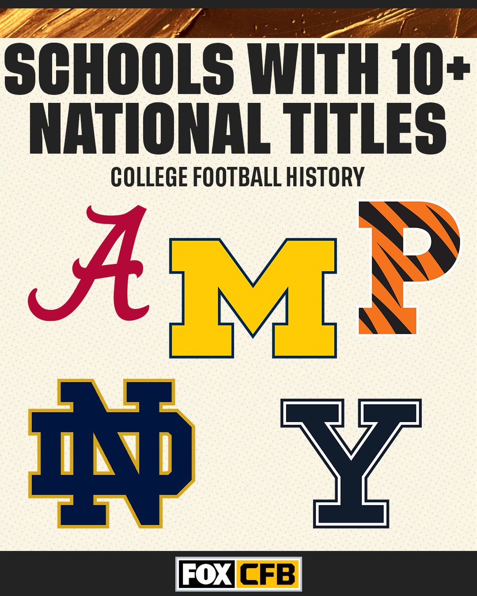 After last night's win, Michigan joins these teams to win 10+ National Titles in CFB history 🤩 RT if your team is on the list! 🙌