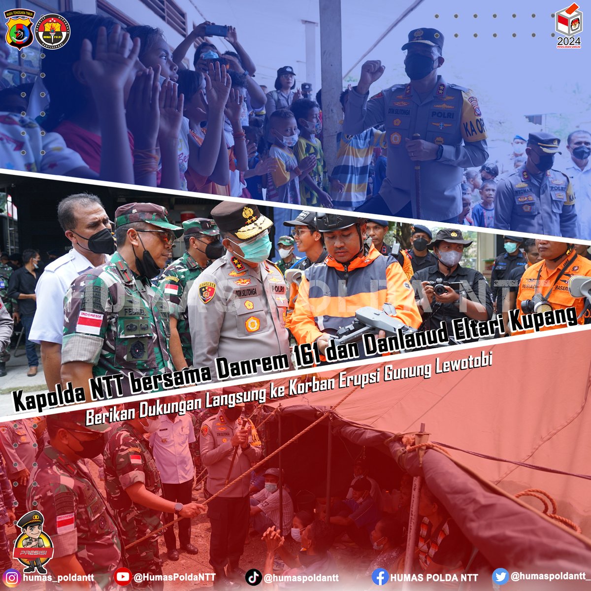 humas_polda_ntt's tweet photo. Sobat Humas Polri

 Kapolda NTT bersama Danrem 161 dan Danlanud Eltari Kupang Berikan Dukungan Langsung ke Korban Erupsi Gunung Lewotobi

#humaspoldantt #humaspolri #poldantt #kapoldantt #bantuankemanusiaan #bencanaalam #gununglewatobi #flotim https://t.co/47U2W9uxjo