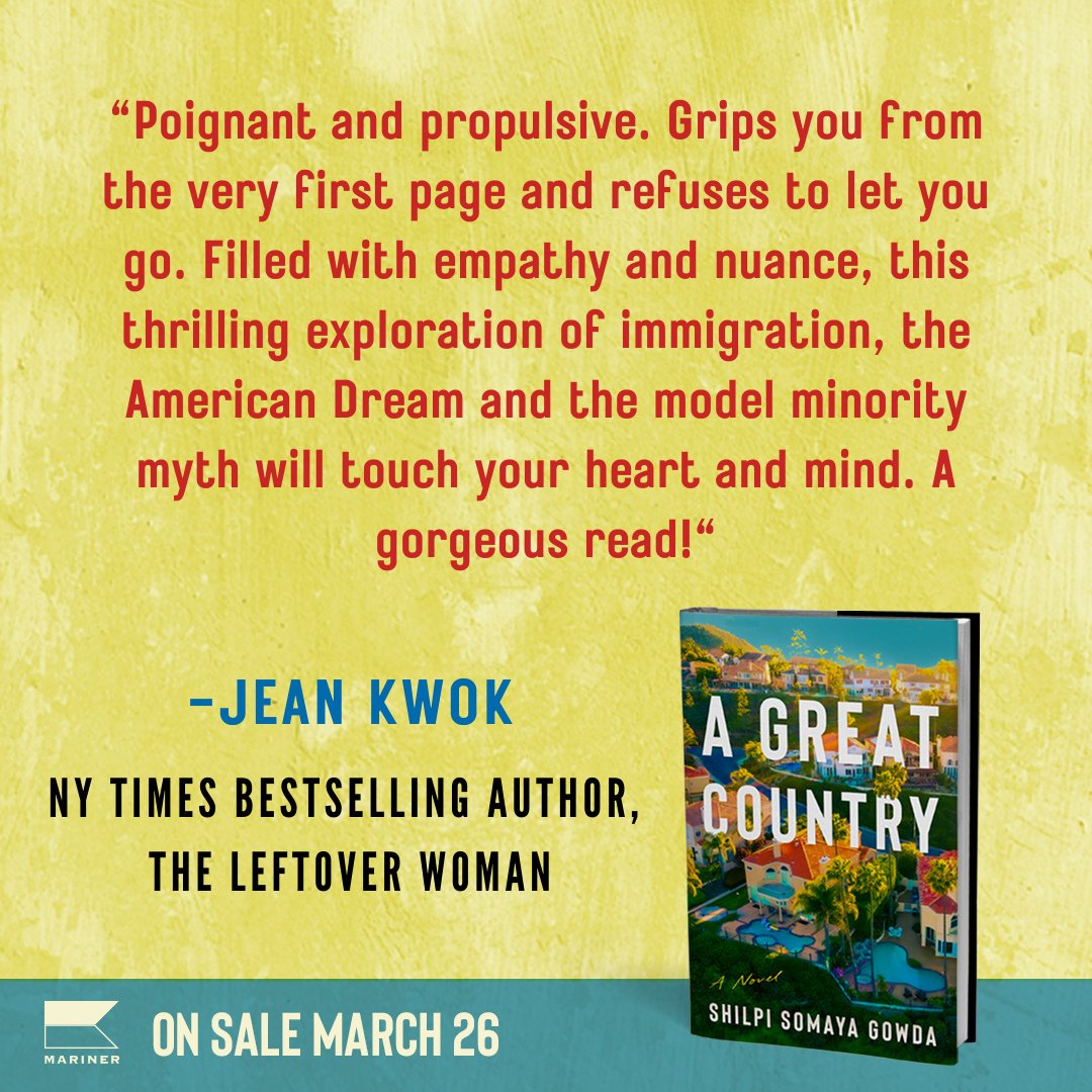 I love meeting other authors. @JeanKwok and I met years ago in NYC at a publishing event and I've admired her suspenseful, culturally-steeped novels ever since. Thanks to Jean for her lovely quote about my forthcoming novel, #AGreatCountry.