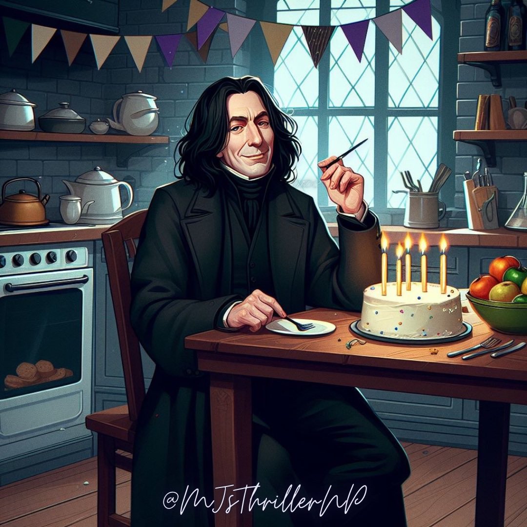 MJsThrillerNP's tweet photo. Here’s to the birthday boy! Happy Birthday Severus! 🥳🎉
#SeverusSnape #DigitalArt #FanArt #HarryPotter #Slytherin #ArtificialIntelligence #SnapeArt #AIArt #ProfessorSnape #PotionsMaster #HalfBloodPrince #BingApp #Dalle3 #AI https://t.co/VXfxyc2aKY