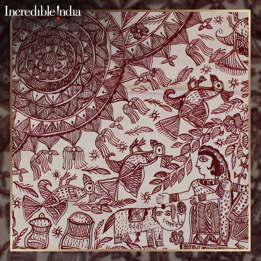An ancient artform born from the skilled hands of Mithila's women in #Bihar. The intricate themes and vivid hues continue to weave timeless tales. Come, delve into the #IncrediblyExquisite world of #Madhubani, where art intertwines with tradition.