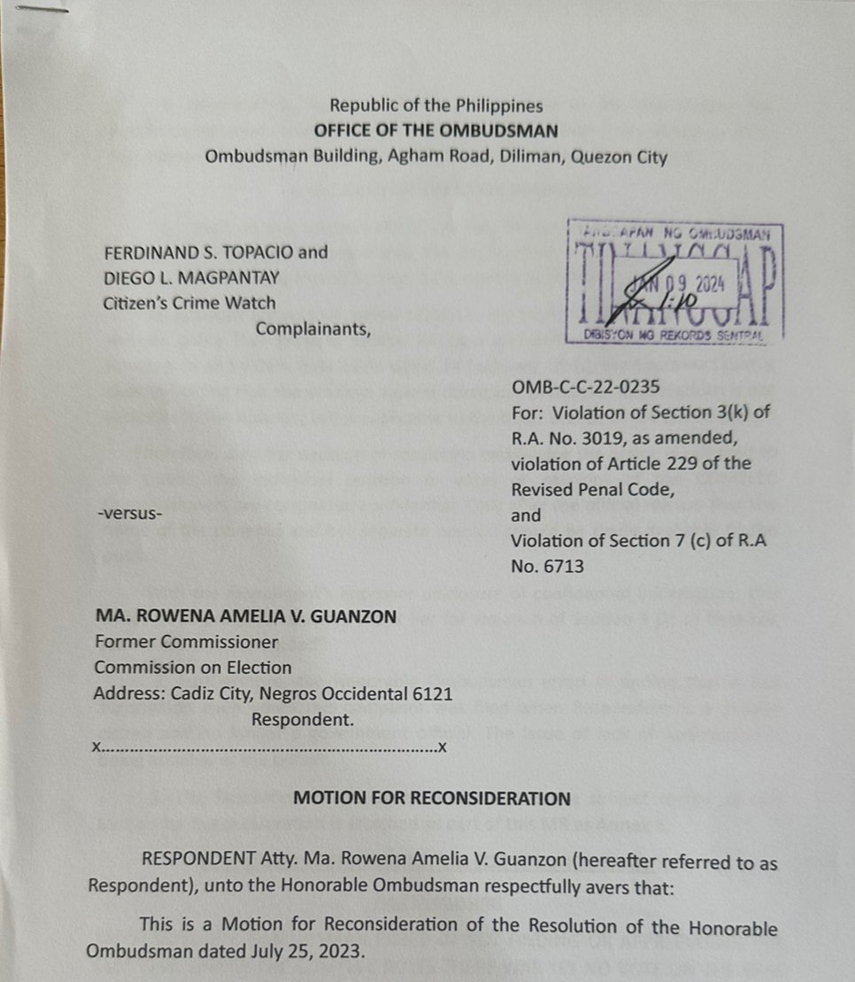 rowena_guanzon's tweet photo. I have filed my Motion for Reconsideration in the Ombudsman.  All I ask from the Honorable Ombudsman is fairness . https://t.co/HLJ9V0W1V6