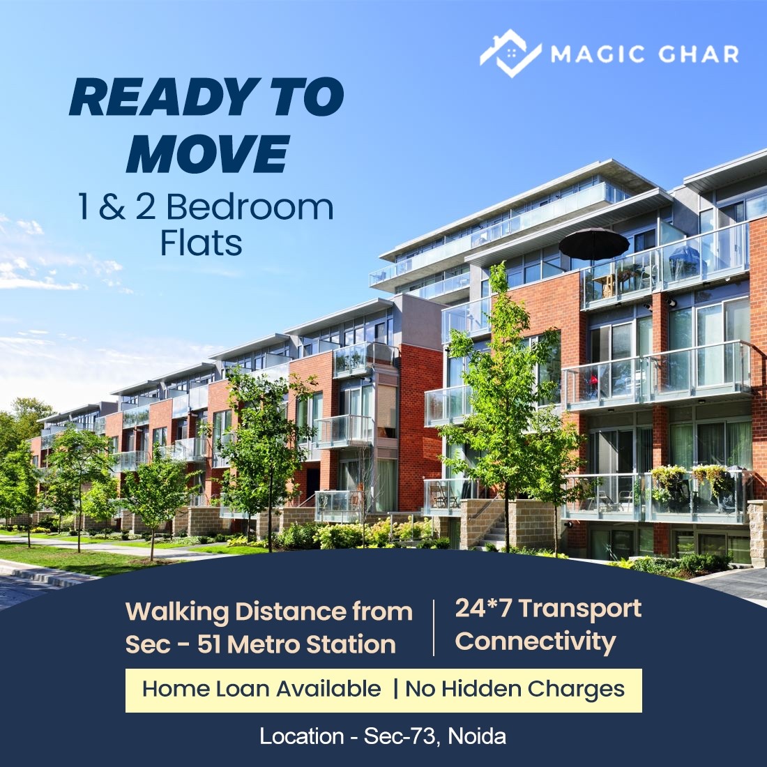 Magic_ghar's tweet photo. Ready to move 1 & 2 BHK flats
80-90% Home Loan Available
β Walking Distance from Sec-51 Metro Station
β 24*7 Transport Connectivity
Call: 078384 95495
Website: https://t.co/ItT4LC4ALH
#magicghar #noidarealestate #noidanews #readytomove #flats https://t.co/Mon8yP588y