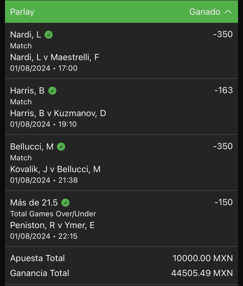 GrandSlam_Picks's tweet photo. A lo @GallitoVip pero en Tenis 🎾 

💣 EXPLOTÓ BOMBA 💣 

🔥 $10,000 🚀 $44,505 🔥 

Y en el 1er día del @AustralianOpen 

✅ Nardi
✅ Harris
✅ Bellucci
✅ Ymer OV21.5

1,000 ♥️🔁 y se van $1,000 PESOS https://t.co/fEUbM58NIM