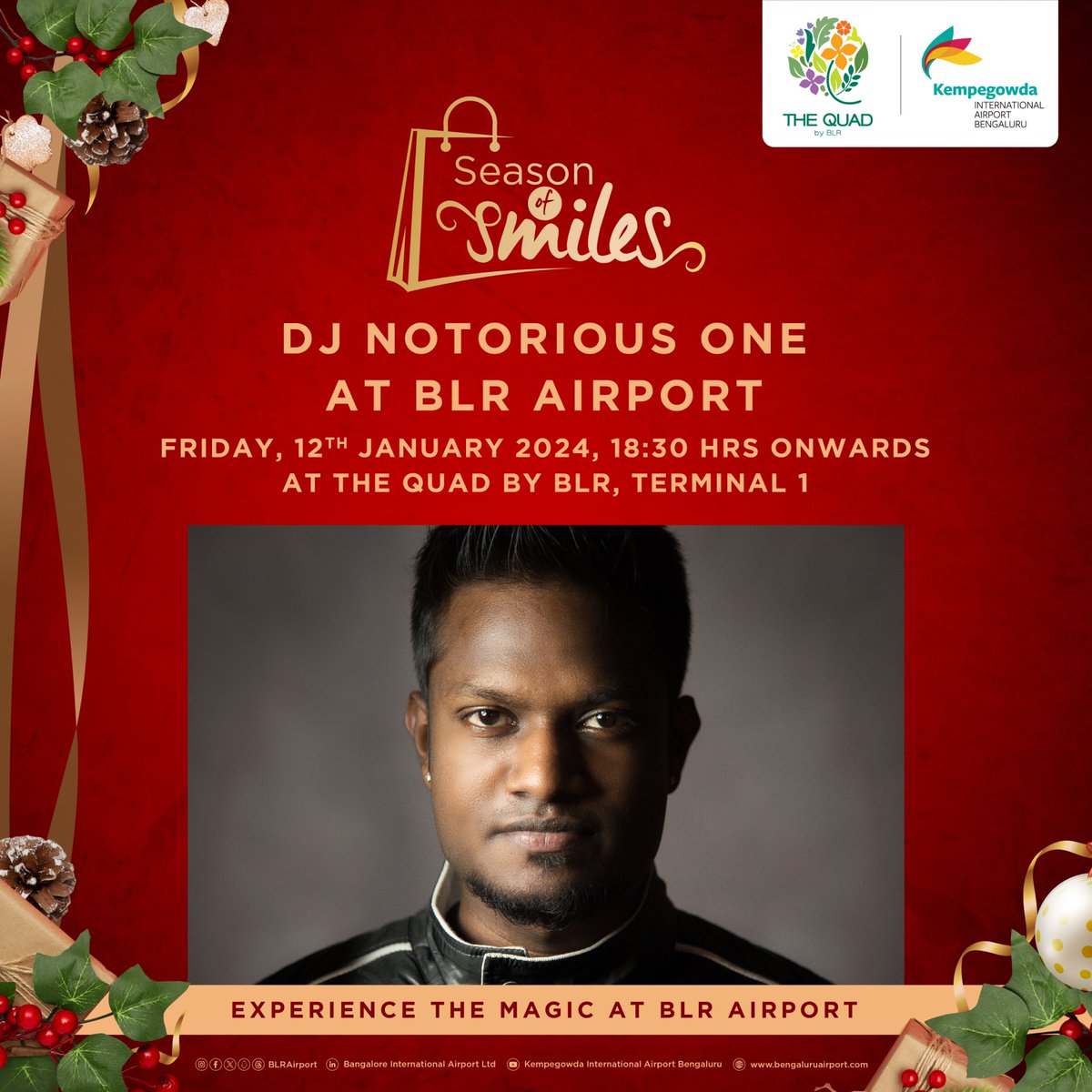 Music is in the air! Enjoy live beats by DJ Notorious One this Friday at The Quad by BLR

#BLRAirport #QuadbyBLR #RockOn #LiveMusic #HolidayCheer #Travelmadespecial #Festivetravel #holidayseason #AirportGigs #FestiveMelodies #JourneyInTune #BLRAirport #festivemusic