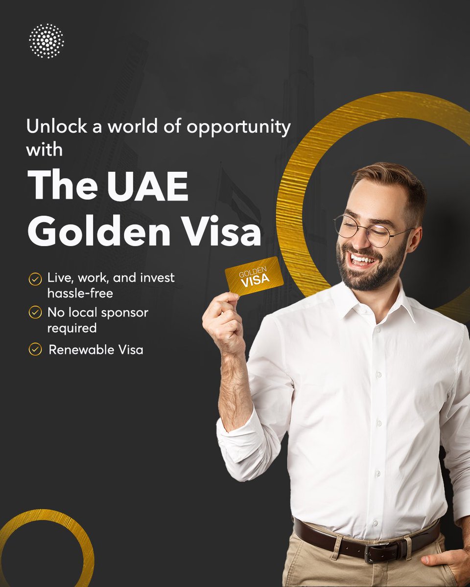 smartzoneuae's tweet photo. Ease into a golden future with our expert assistance. Live, work, and invest without any hassle, with no local sponsor required and a renewable visa. 💼💰

Get in touch with us for more details! 📞
.
.
.
#SmartZone #MindingYourBusiness #GoldenVisa #UAE https://t.co/pBlxkjjCDK