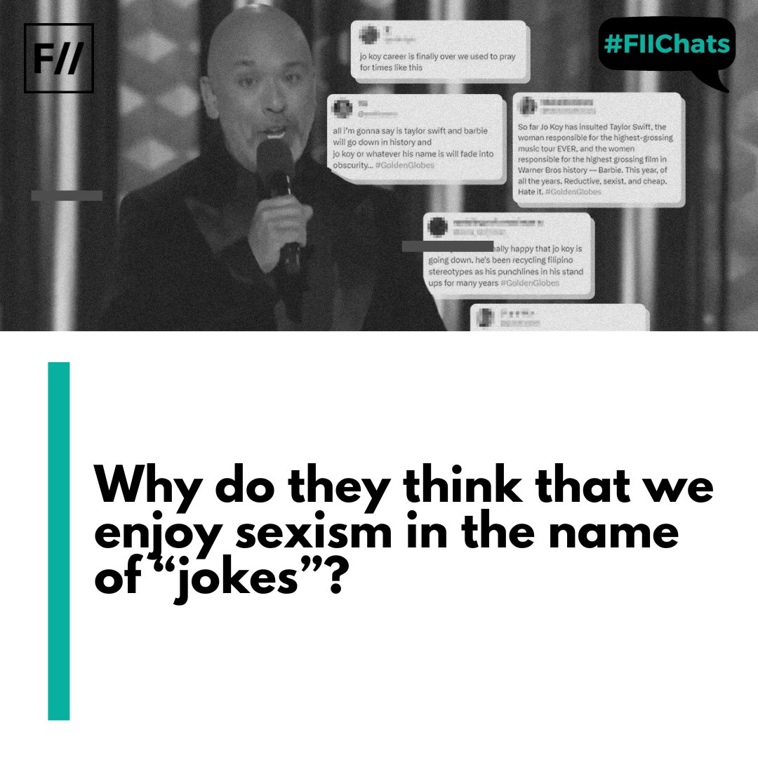 FeminismInIndia's tweet photo. #FIIChats: In the 81st Golden Globes Awards, we witnessed misogynistic and definitely uncomfortable moments during the host and comedian Jo Koy’s monologue where he called Barbie an adaptation of “a plastic doll with big boobs”. #GoldenGlobes2024 https://t.co/pE6FsGtQhJ
