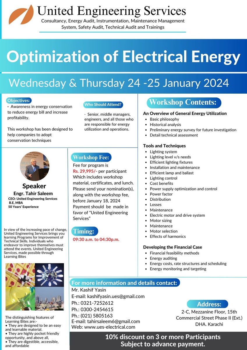 UESOFFICIAL's tweet photo. Registration Open for "Optimization of Electrical Energy"       Training Workshop
.
.
.
#Registration #Open #optimization #electrical #energy       #training #workshop https://t.co/lsvAHIEZ8a
