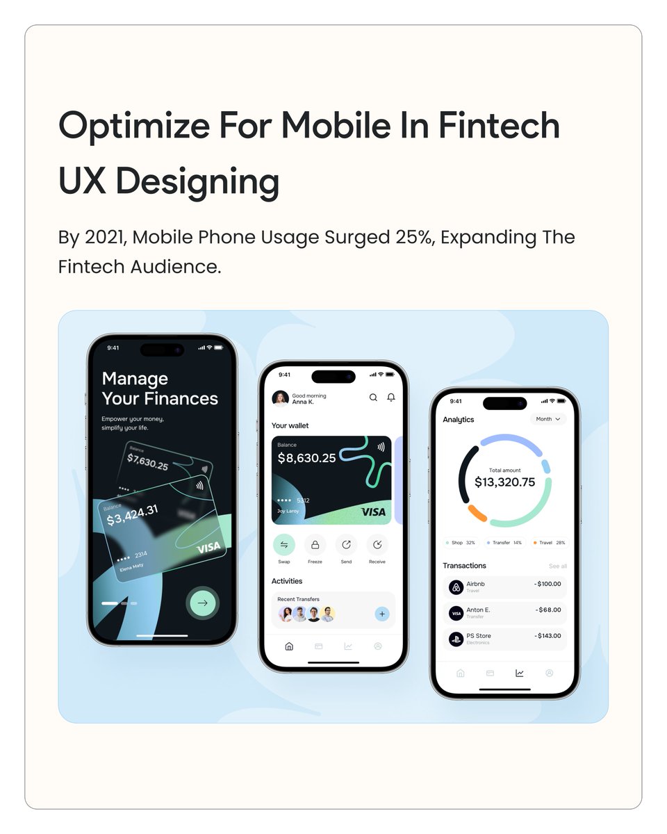 goprotoz's tweet photo. 6 Must-Have UX Design Features for Your Fintech😊
Explode your Fintech success with these 6 must-have UX design features😉
Hope you like these👆
#ux #ui #design #uiuxdesign #uiuxdesigning #uiuxdesigners #userexperience #userinterface #userresearch #behance #figma #Designers https://t.co/bFiBHT9aLm