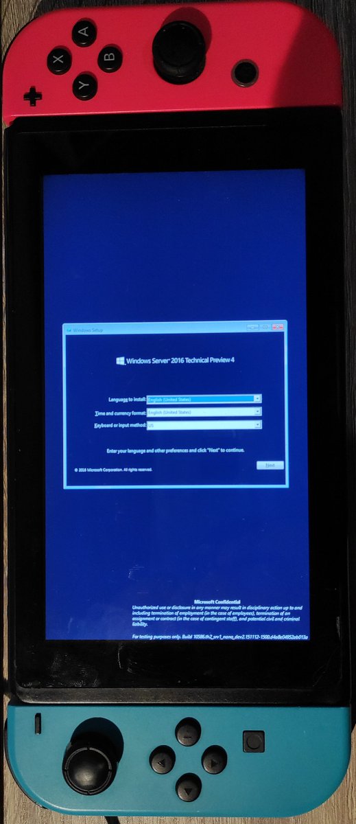 jimkoutso2008's tweet image. Got my switch's screen fixed finally so I decided to try that EDK2 port
1st: Windows src 16 10586.th2.srv1.nano.dev2 arm64
2nd: Windows 10 9834 arm64 PE from leaked ADK (yea doesn't work)
3rd: A compile of arm64 ReactOS (will have to look a bit deeper later)