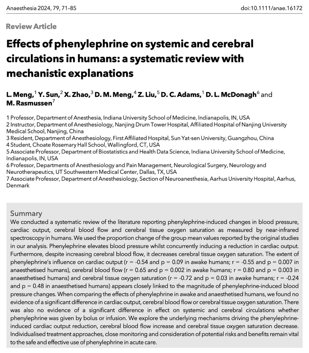 🔓Effects of phenylephrine on systemic and cerebral circulations in humans: a systematic review with mechanistic explanations.

This new paper features in the January issue and is #OpenAccess and #FreeForever!

🔗…-publications.onlinelibrary.wiley.com/doi/10.1111/an…