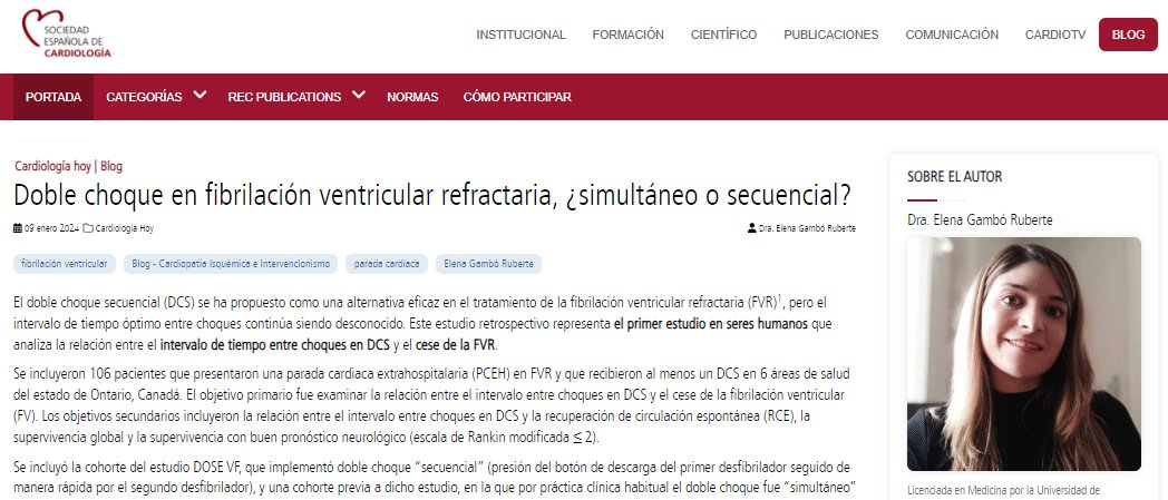 "Primer estudio en humanos que investiga la influencia del intervalo de tiempo entre descargas en doble choque secuencial para el tratamiento de la fibrilación ventricular refractaria", indica <a href="/Elena_GRuberte/">ElenaGR</a>. #BlogSEC <a href="/JovenesSec/">JóvenesSEC</a> ow.ly/pTR150Qp3lf