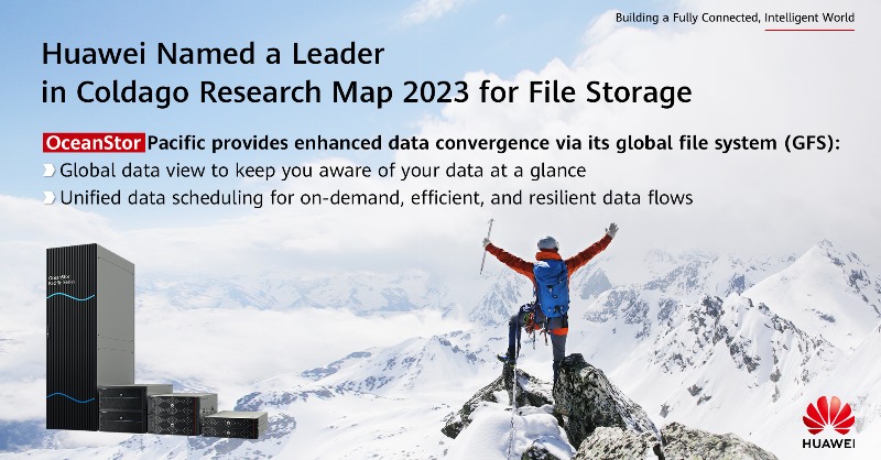 IT_Huawei's tweet photo. #Huawei was named a Leader in #Coldago Research Map 2023 for File Storage for the first time. See how powerful #OceanStorPacific #scaleoutstorage is sharing data across regions and #clouds with unprecedented flexibility. Learn more: https://t.co/D85nrJw7vJ