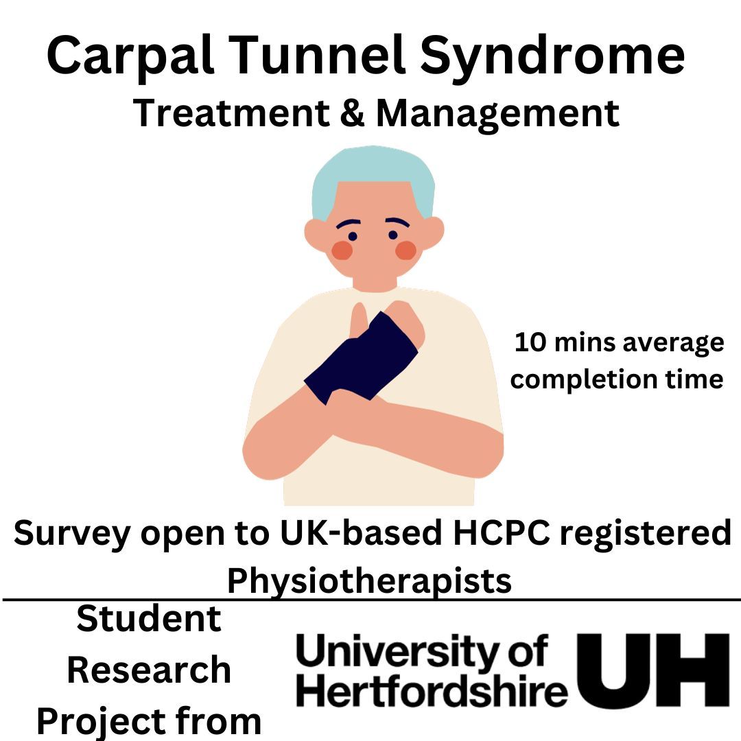 Student research project on Carpal Tunnel Syndrome. Eligible for HCPC registered physiotherapists based in the UK. 10 minute average completion time. #CarpalTunnel #Physiotherapy. buff.ly/41NwfqJ @RebeccaWh