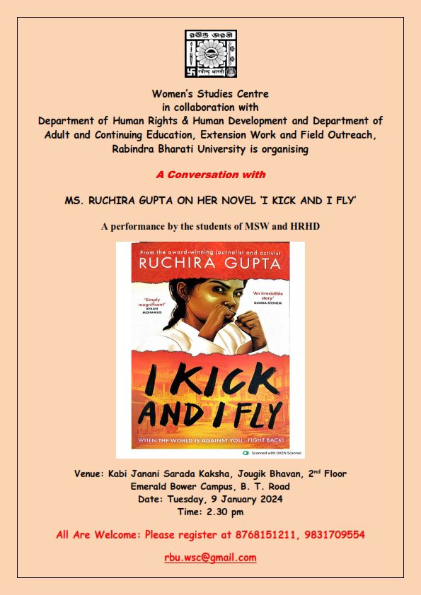 As I make my way to @rabindrabharati University, a beacon of #Tagore's vision, the anticipation builds. Alongside Prof. Ghosh, the voices of Dr. Roy, Dr. Sanyal & I will delve into #IKickAndIFly. Student performances will set the stage for our narrative to #EndSextrafficking