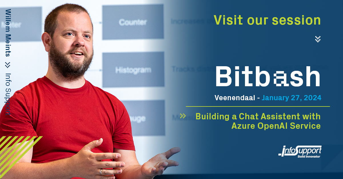 InfoSupportBV's tweet photo. @willem_meints is AI/ML expert. His session at #Bitbash is for you if you are wondering how to build something like ChatGPT or Github copilot yourself; system prompts, conversation structure, data sources.
Register now: https://t.co/dxnBvedlqm
#InfoSupportExperts #MicrosoftMVP https://t.co/QgM81CHrta
