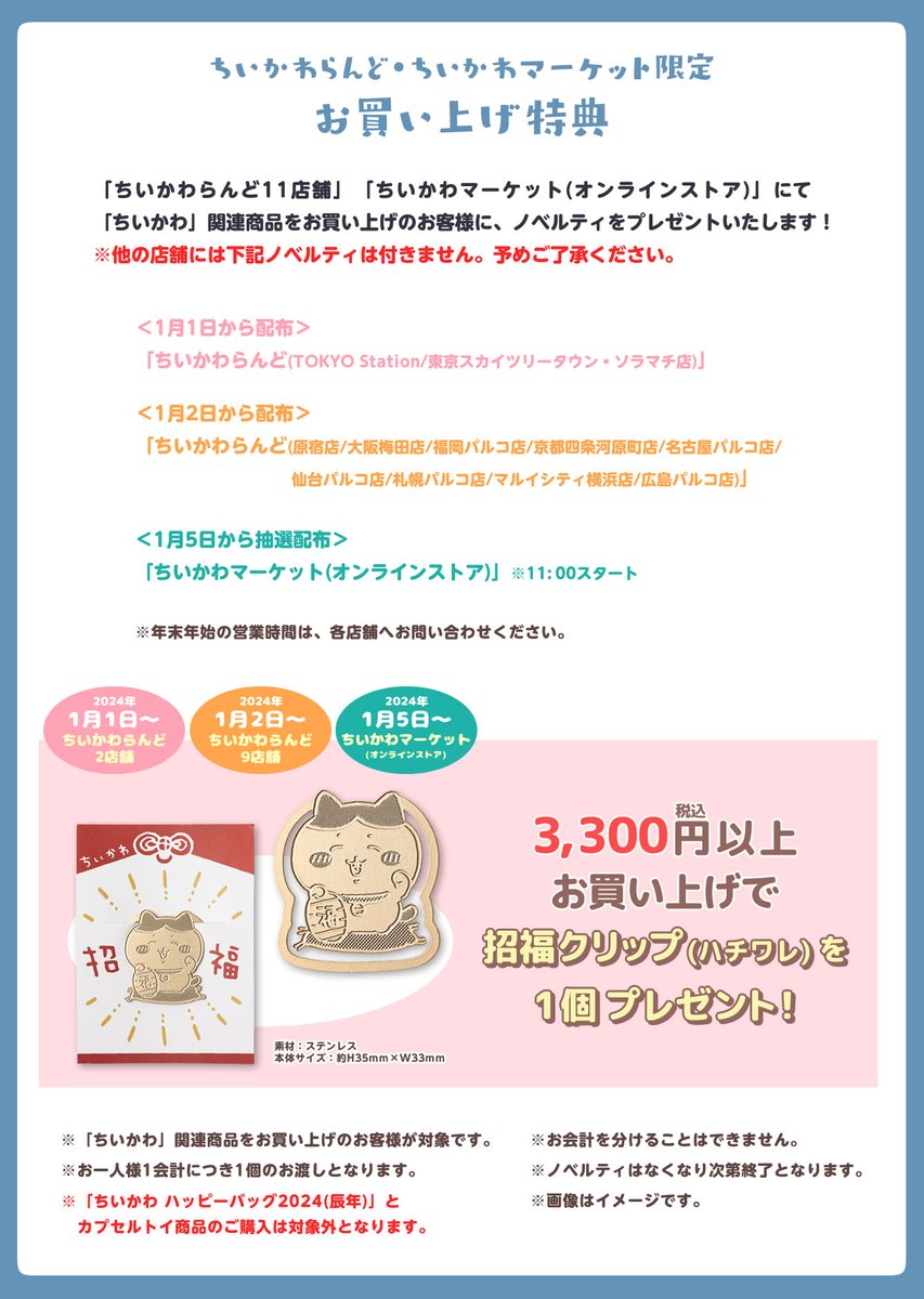 ちいかわらんどTOKYO_Station 【ノベルティ終了のお知らせ】 1月1日