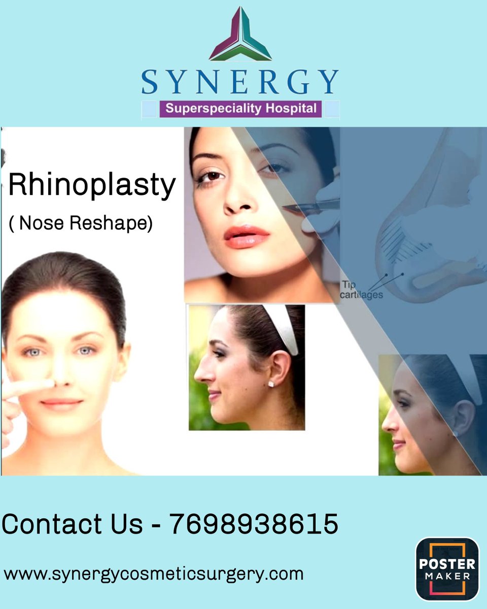 SynergyCosmetic's tweet photo. Nose is most important part of face as per aesthetics. Because of recent advances in nose surgery, now a days nose shape can be made favourable with the help of rhinoplasty surgery.
Visit SYNERGY HOSPITAL for affordable nose surgery.
#nosesurgery, #nosejob https://t.co/qio5ExoMBB