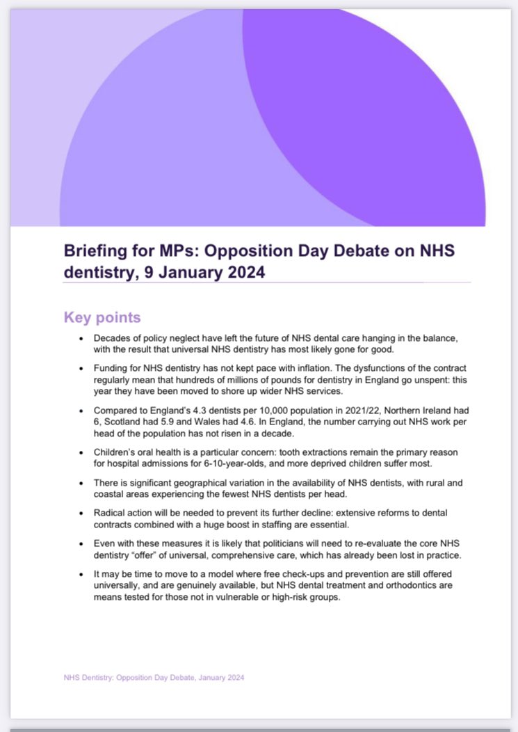 Today MPs will debate the state of NHS dentistry and options for reform. Here’s our @NuffieldTrust briefing, drawing on @DrLizFisher, @nedwards_1 and Wilf Williams’ recent report nuffieldtrust.org.uk/resource/oppos…