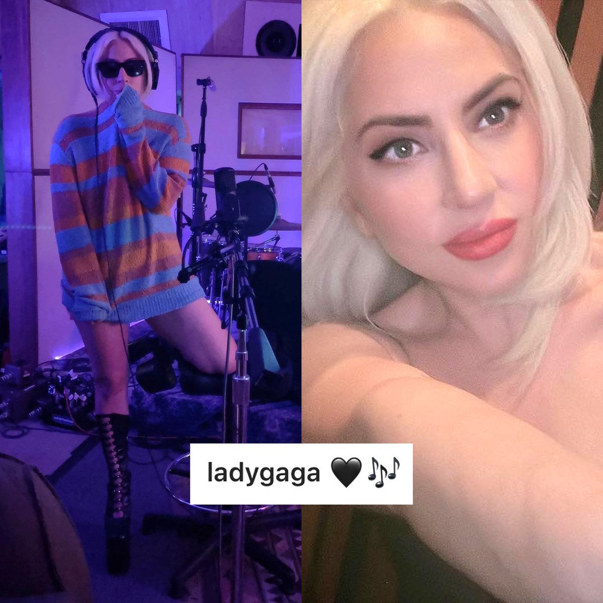 gagadaily's tweet photo. Lady Gaga captioned both of her most recent posts from the recording studio with a black heart emoji.

Little Detectives, what do we think it could mean? https://t.co/7vDGIiORfk