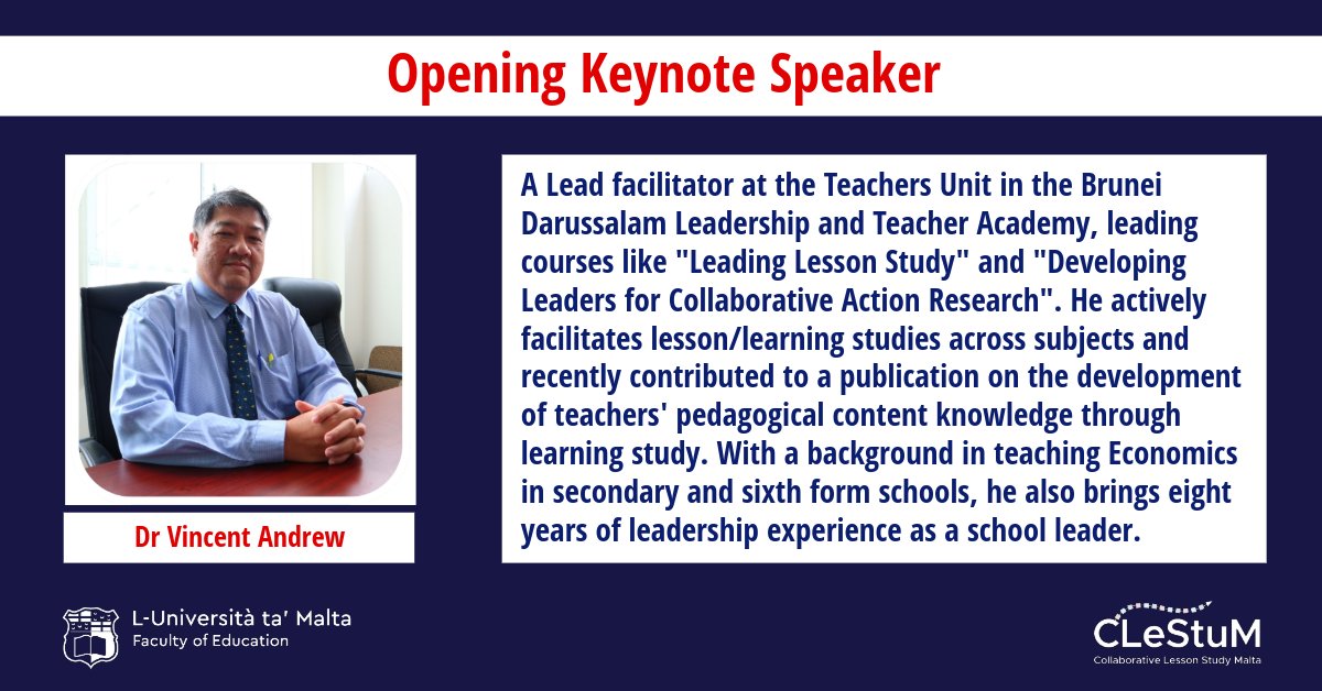 James Calleja (@jamescalleja7) on Twitter photo Thank you <a href="/vsumping/">Vincent Andrew 🇧🇳</a> for accepting our invitation to deliver the opening speech of <a href="/clestum/">Collaborative Lesson Study Malta (CLeStuM)</a> 2nd International Online Seminar on leading #lessonstudy.
If you would like to join us, registration is free using the link below:
universityofmalta.zoom.us/meeting/regist… Thank you <a href="/vsumping/">Vincent Andrew 🇧🇳</a> for accepting our invitation to deliver the opening speech of <a href="/clestum/">Collaborative Lesson Study Malta (CLeStuM)</a> 2nd International Online Seminar on leading #lessonstudy.
If you would like to join us, registration is free using the link below:
universityofmalta.zoom.us/meeting/regist…
