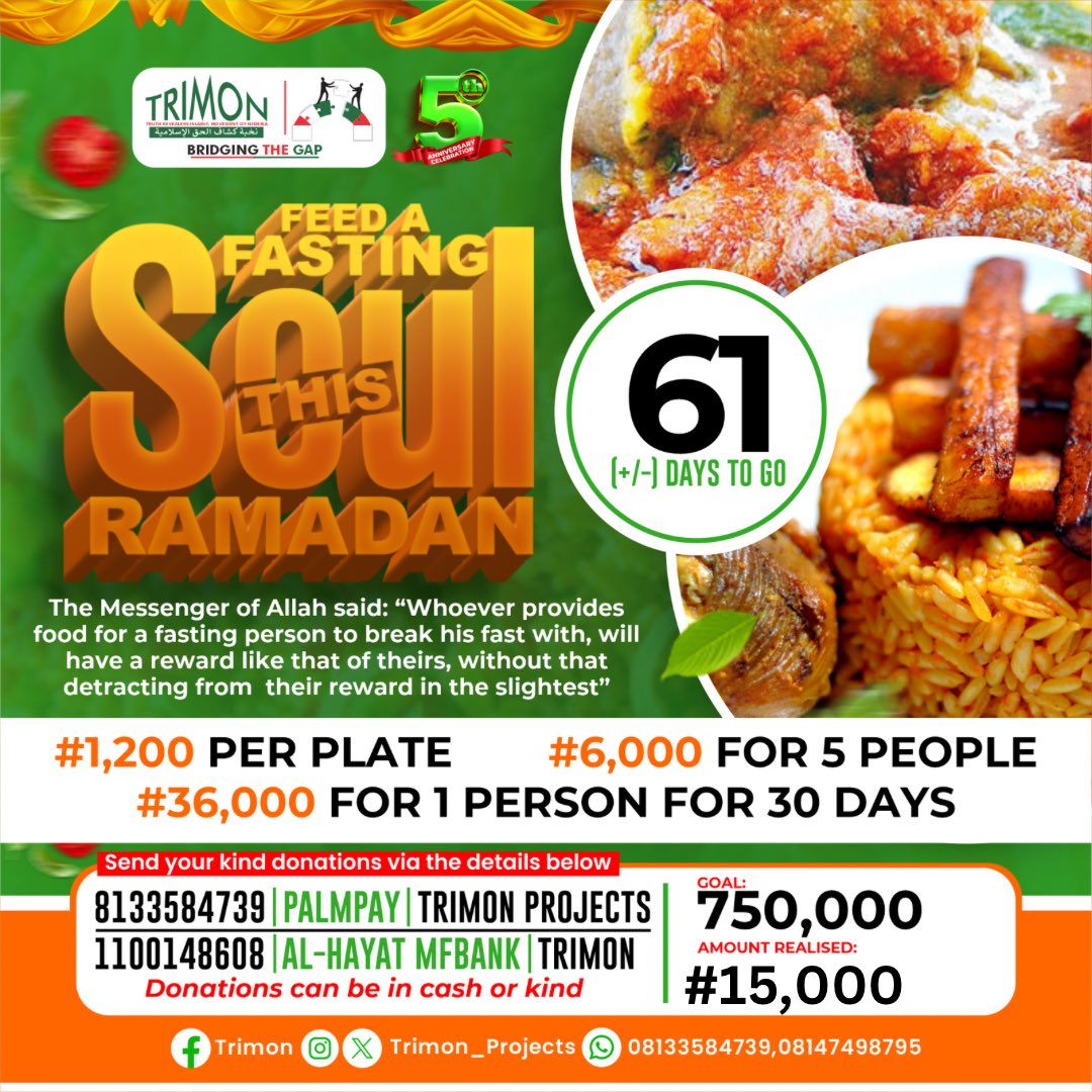 trimon_projects's tweet photo. ━══★✿★══━•
61 DAYS (+/-) TO RAMADAN ━══★✿★══━•
Collaboratively, we can significantly impact the lives of others. Support TRIMON this Ramadan to actualize its mission of providing meals to fasting Muslims and organizing uplifting programs. https://t.co/9mNfNsdpGA