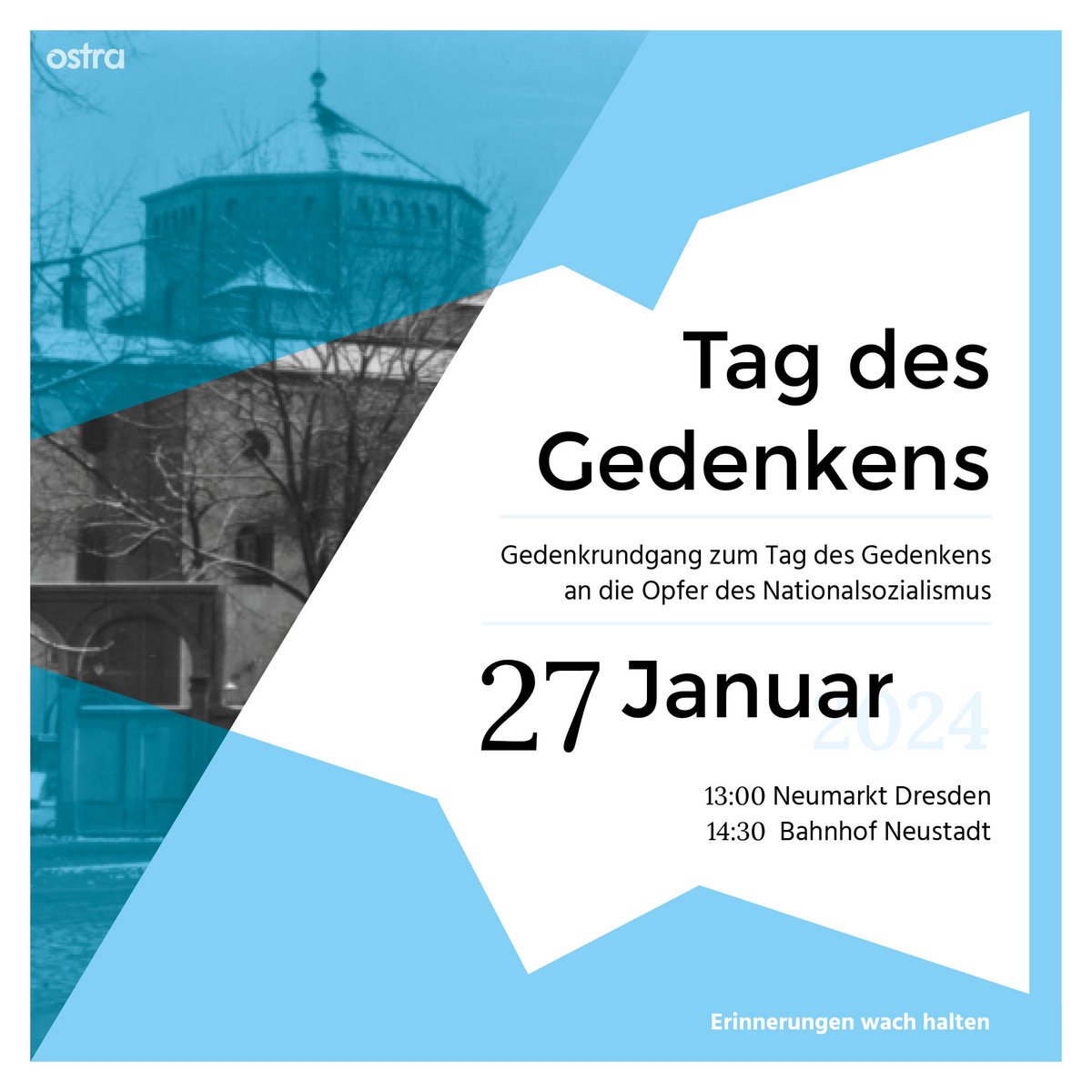 Zum 9. Mal laden wir zum Gedenken am 27.01., dem Tag des Gedenkens an die Opfer des Holocaust. Start 13 Uhr am Neumarkt. Unterwegs gibt es Redebeiträge u. am Bhf Neustadt, vor der Gedenktafel, besteht wieder die Möglichkeit Blumen niederzulegen und innezuhalten #dd2701 #werember