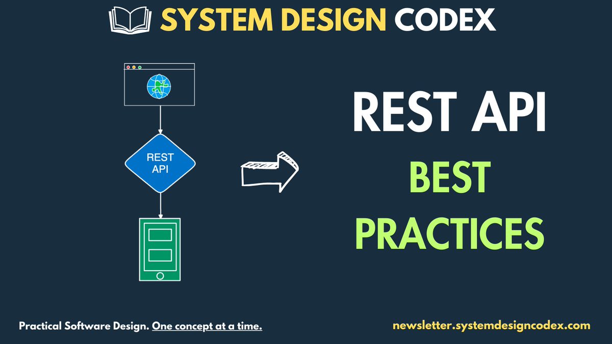 ProgressiveCod2's tweet photo. Creating a REST API may be easy.

But creating a high-quality REST API is hard.

Here are 6 best practices that can help you build REST APIs that your consumers love:

[1] Use PLURAL nouns for collections

Mostly an arbitrary convention but well-established.

✅ GOOD

GET /books

GET /books/{book_id}

❌ BAD

GET /book/{book_id}

It’s good to follow this practice as your clients and consumers tend to expect this and would thank you for not breaking it.

[2] Don’t model your database relations in REST API path segments

Sometimes, developers try to build the entire relational model into the URL structure.

✅ GOOD

GET /books/{book_id}

❌ BAD

GET /authors/{author_id}/books/{book_id}

The Book ID is globally unique and there’s no reason for Author ID to be part of the URL for accessing the book.

Compound URLs might make sense when book_id is unique only per author in your data model

[3] Don’t return arrays as top-level responses

The top-level response from an endpoint should be an object and not an array.

✅ GOOD

GET /books returns:

{ “data”: [{…book1…}], [{…book2…}] }

❌ BAD

GET /books returns:

[{…book1…}], [{…book2…}]

Why is it bad to return arrays?

Imagine trying to make changes to the output that are backward compatible. 

For example, adding pagination fields like totalCount. It will be a breaking change for the client.

[4] Use strings for identifiers

Always use strings for object identifiers even if your database stores a numeric value.

✅ GOOD

{ “id”: “456”}

❌ BAD

{ “id”: 456 }

String IDs are flexible to changes in implementation and help future developers adapt the system in various ways.

[5] Don’t use 404 to indicate “NOT FOUND”

I know the HTTP spec says you should 404 to indicate that a resource was not found.

Developers implement this literally by having GET/PUT/DELETE return 404 to an ID that doesn’t exist.

This is confusing behavior.

When calling GET /books/{book_id} for a book that doesn’t exist, the response should convey two things to the client:

The server understood the request
The book ID wasn’t found

Unfortunately, 404 doesn’t guarantee the first point.

404 could be because of various reasons such as:

- Misconfigured client hitting the wrong URL
- Bad proxy settings
- Load balancer issues

[6] Use a structured error format

Imagine building a REST API in a large system with many consumers and you don’t have a proper error format.

Trust me, your entire working hours will evaporate answering queries.

I typically keep a detailed error format with fields like:

- error message
- type of error
- cause (if applicable)

👉Of course, this is not an exhaustive list.

I’m sure you’ll have more best practices in your mind and might also disagree with the ones I’ve mentioned.

Do share them.