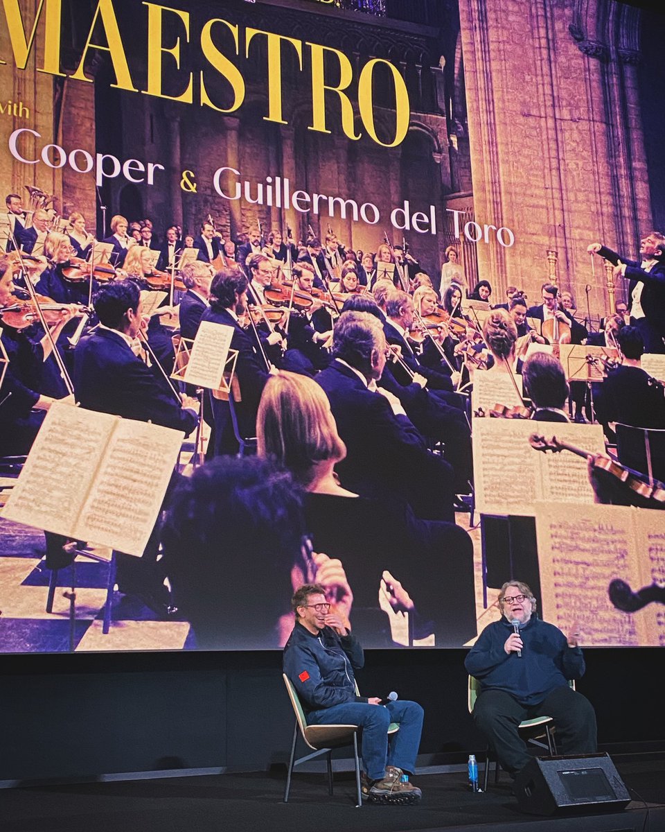 tekingirgin's tweet photo. MAESTRO Film screenplay and Q&amp;A with Guillermo Del Toro and Bradly Cooper. https://t.co/xzYGcmGfrA