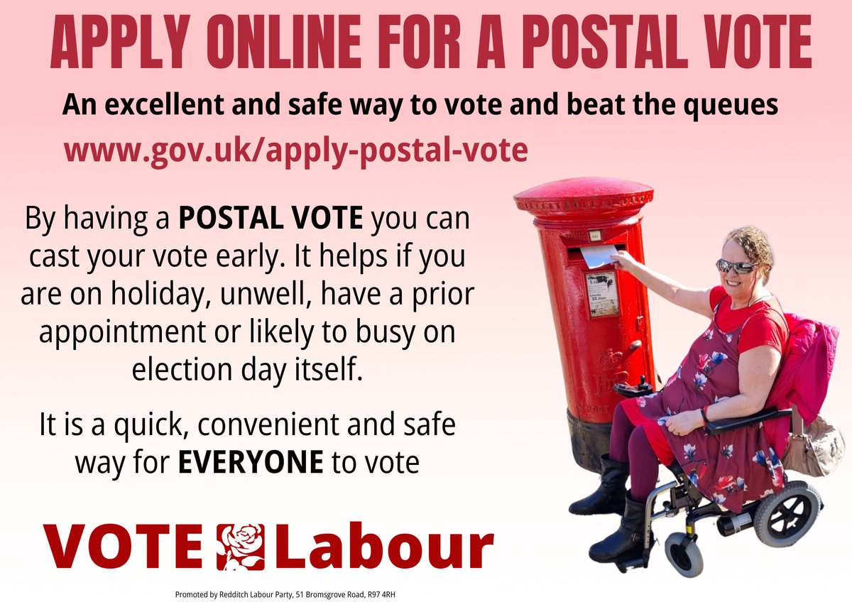 #Redditch has all out Council Elections on May 2nd. You can now apply online for a Postal Vote through this link gov.uk/apply-postal-v…