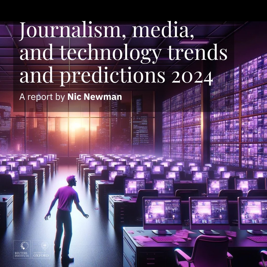 🚨 What trends will be shaping #journalism in 2024?

This is the question at the heart of our annual 'Trends and predictions' report, authored by <a href="/nicnewman/">nicnewman</a>
&amp; based on a survey of 314 managers from 56 countries

📱Full report here reutersinstitute.politics.ox.ac.uk/journalism-med…
🧵9 findings in thread