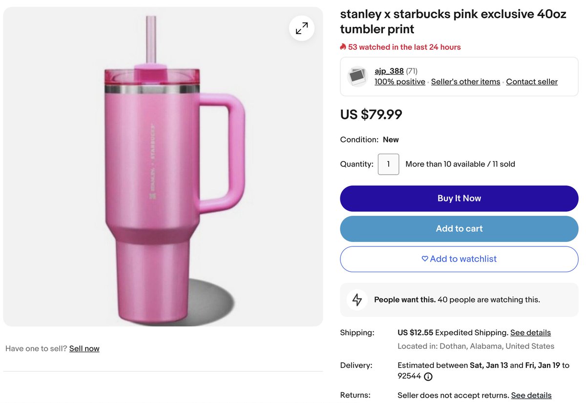 uwu_sacha's tweet photo. RIP to the 11 stanley x starbucks target cup buyers who didn't read the title &amp; description on this ebay listing. ☠️ https://t.co/6Hukut13Z6